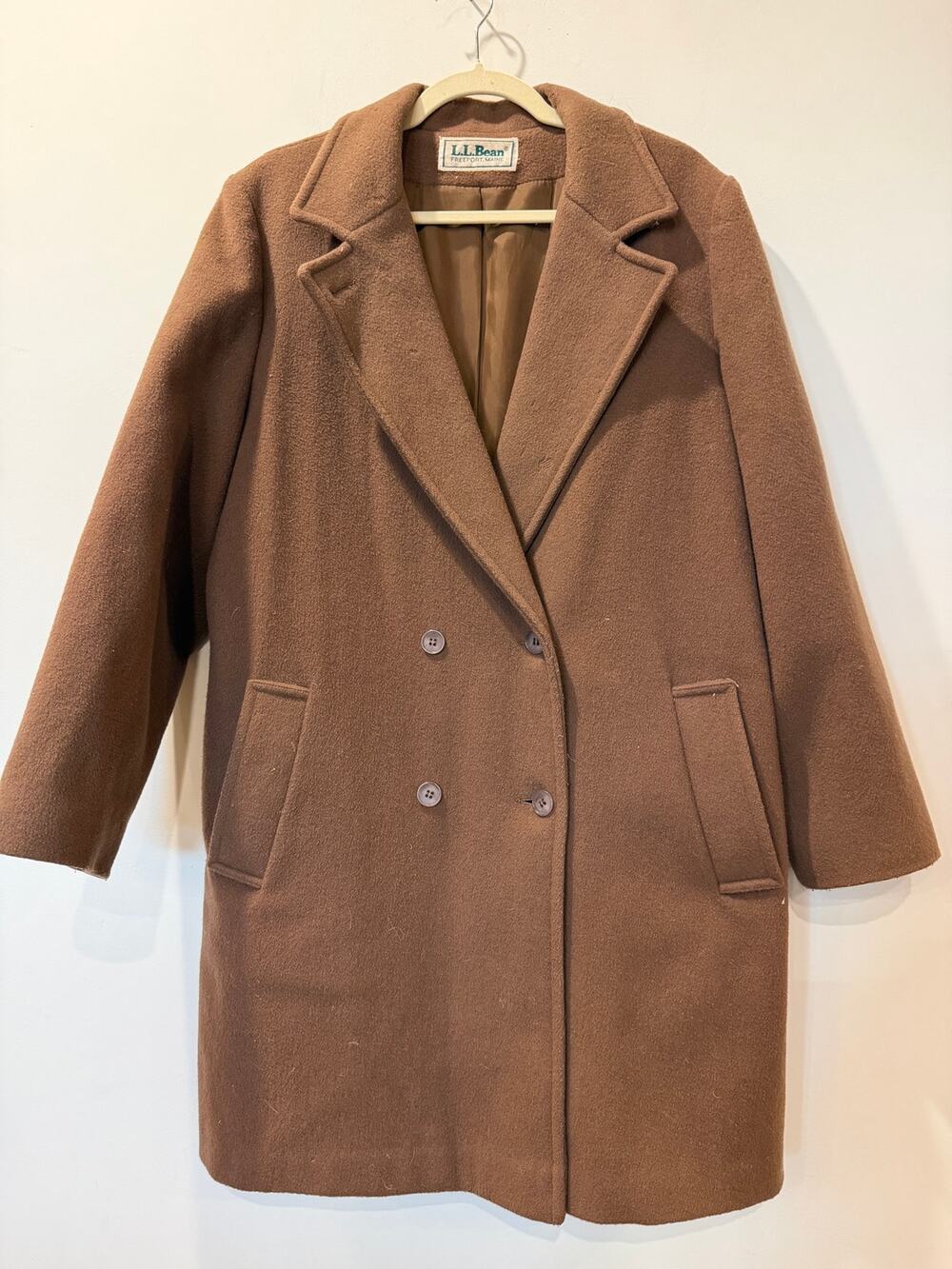 Vtg LL Bean Womens XL Double Breasted Wool Peacoat Brown USA Overcoat